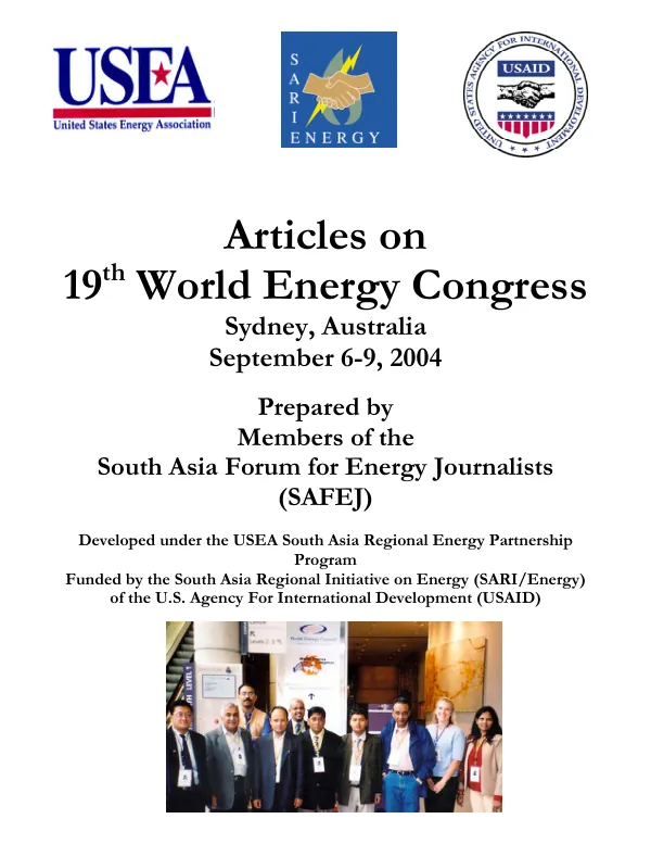 Articles on 19th World Energy Congress, Sydney, Australia, September 6-9, 2004