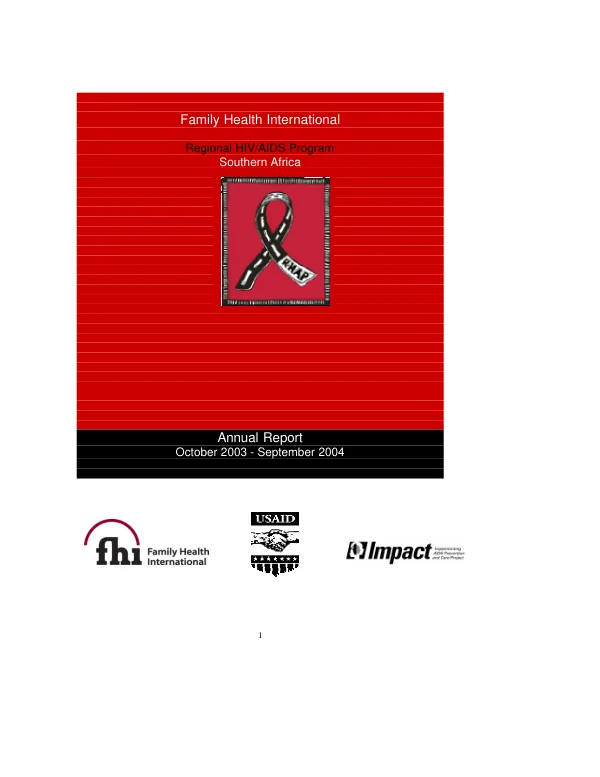 Family Health International : regional HIV/AIDS program Southern Africa (RHAP) : annual report, October 2003-September 2004