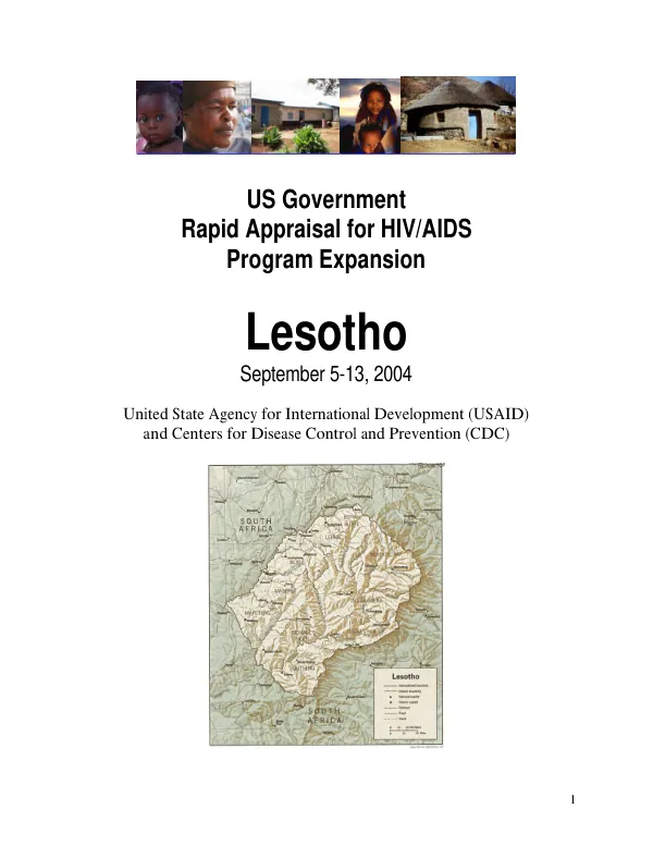 US Government rapid appraisal for HIV/AIDS program expansion : Losotho, September 5-13, 2004