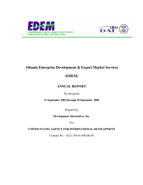 Albania enterprise development & export market services (EDEM) : annual report for the period 15 September 2003 through 30 September 2004