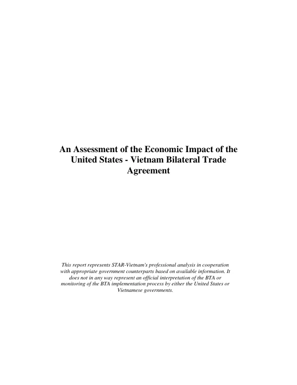 Assessment of the economic impact of the United States-Vietnam Bilateral Trade Agreement