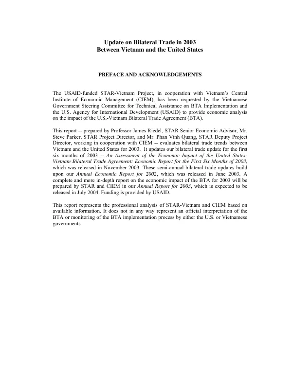 Update on bilateral trade in 2003 between Vietnam and the United States