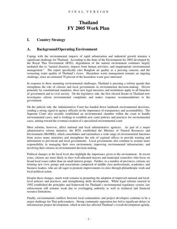US-AEP Thailand FY 2005 work plan : final version