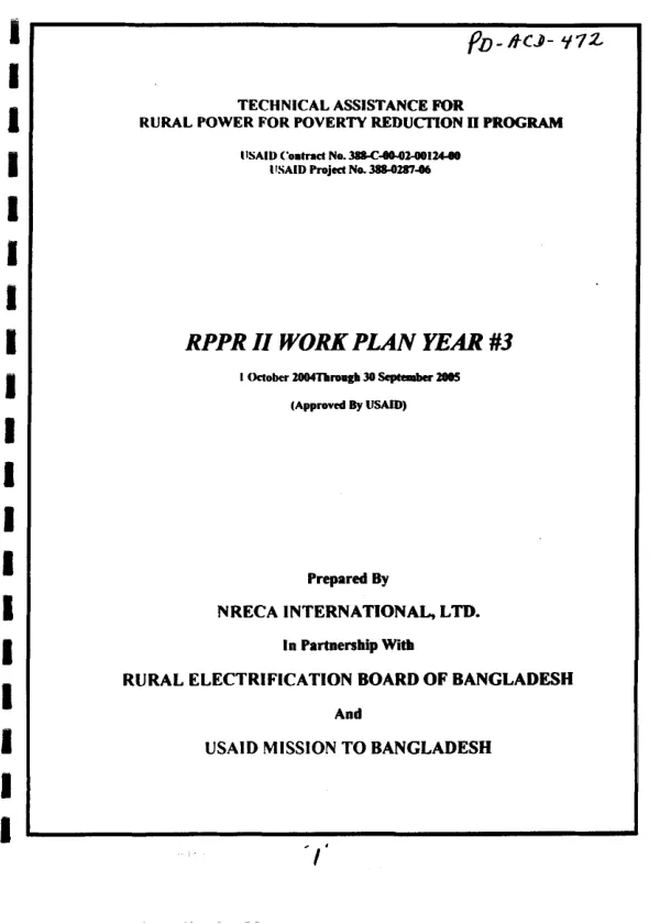 Technical assistance for rural power for poverty reduction II [RPPR II] program : USAID contract no. 388-C-00-02-00124-00 -- RPPR II work plan year #3 : 1 October 2004 through 30 September 2005