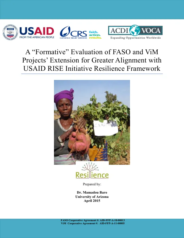 A "formative" evaluation of FASO and ViM projects' extension for greater alignment with USAID RISE initiative resilience framework
