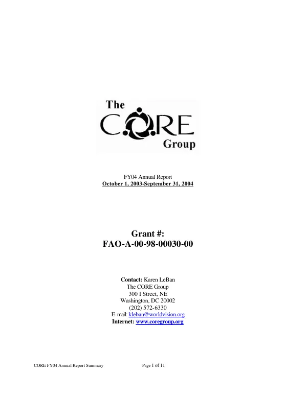 CORE FY04 annual report, October 1, 2003-September 31[i.e. 30], 2004 -- grant # FAO-A-00-98-00030-00 [: summary]