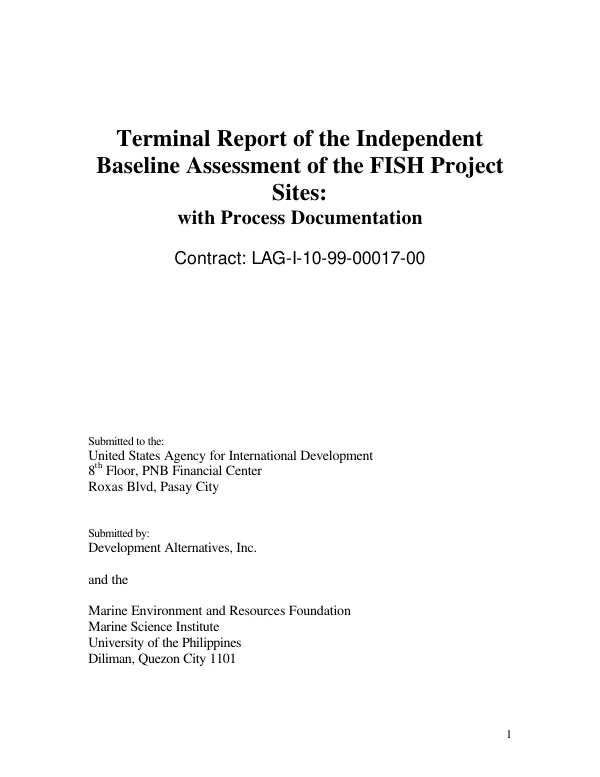 Terminal report of the independent baseline assessment of the FISH [fisheries improved for sustainable harvest] project sites : with process documentation