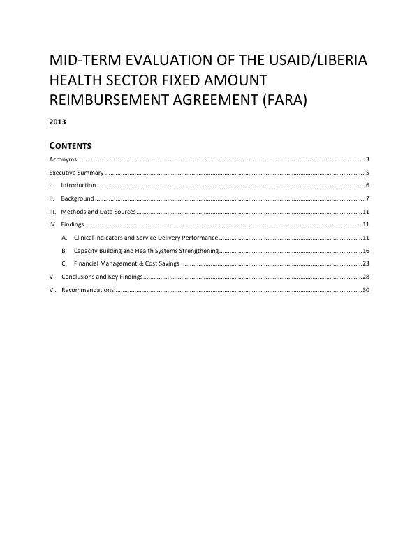 Mid-term evaluation of the USAID/Liberia health sector fixed amount reimbursement agreement (FARA)