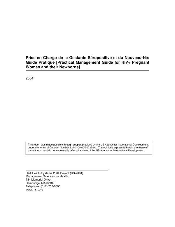 Prise en charge de la gestante seropositive et du nouveau-Ne : guide pratique = Practical management guide for HIV+ pregnant women and their newborns