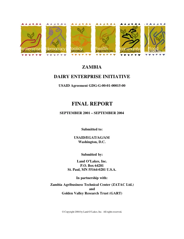 Zambia dairy enterprise initiative : USAID agreement GDG-G-00-01-00015-00 -- final report, September 2001-September 2004