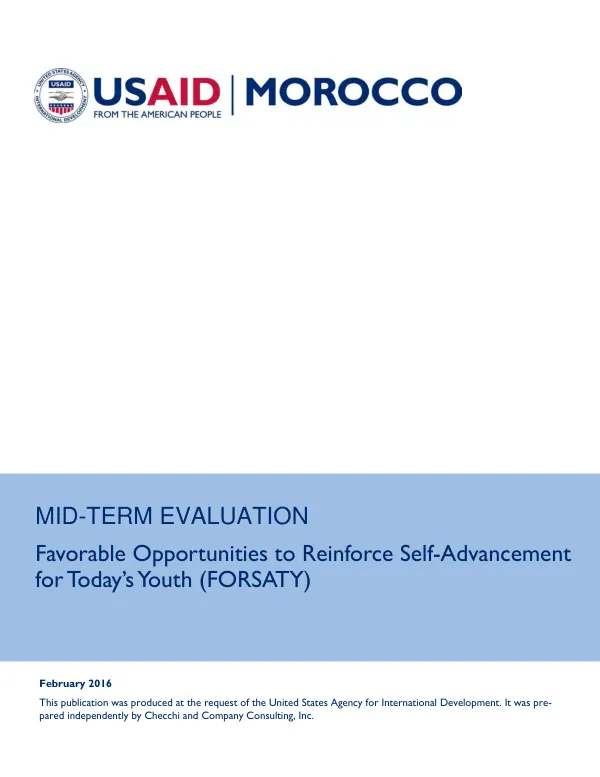 Mid-term evaluation : favorable opportunities to reinforce self-advancement for today's youth (FORSATY)