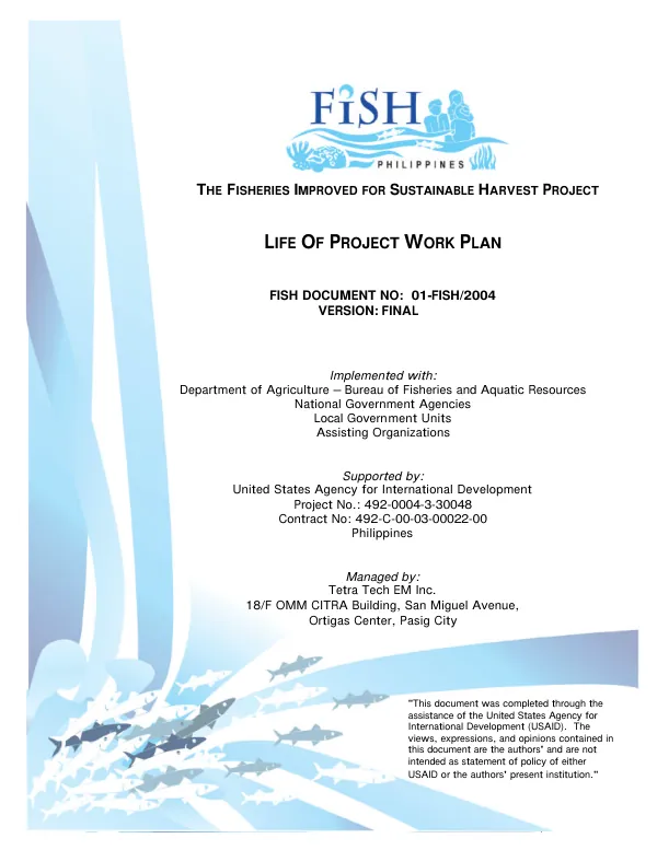 FISH (fisheries improved for sustainable harvest) : life of project work plan