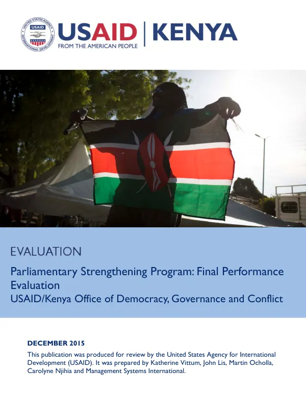Parliamentary strengthening program: final performance evaluation USAID/Kenya office of democracy, governance and conflict