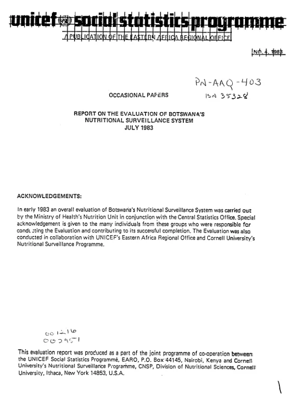 Report on the evaluation of Botswana"s nutritional surveillance system