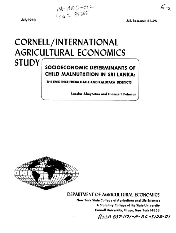 Socioeconomic determinants of child malnutrition in Sri Lanka : the evidence from Galle and Kalutara districts