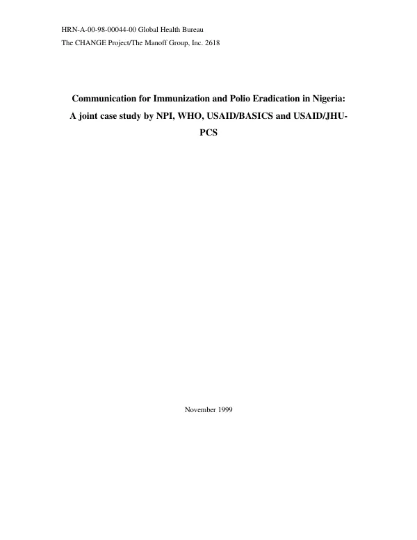 Communication for immunization and polio eradication in Nigeria : a joint case study by NPI, WHO, USAID/BASICS and USAID/JHU-PCS