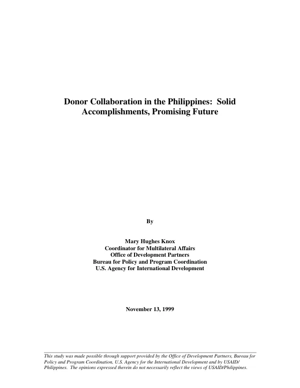 Donor collaboration in the Philippines : solid accomplishments, promising future