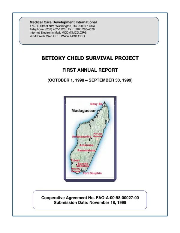Betioky child survival project : first annual report (October 1, 1998-September 30, 1999)
