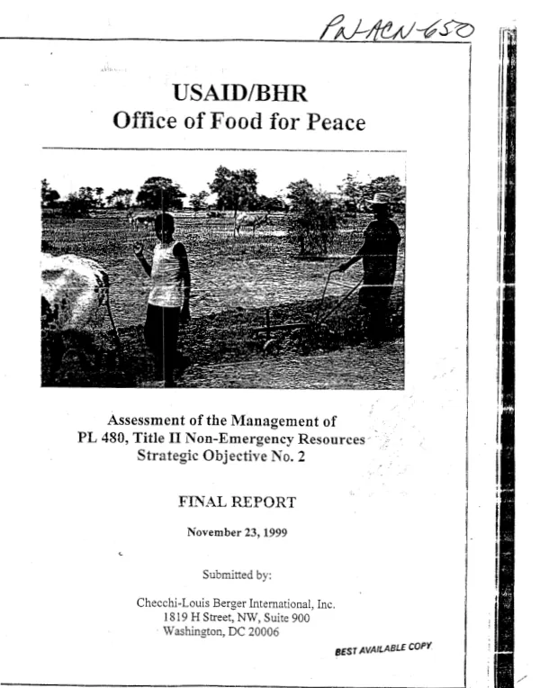 USAID/BHR Office of Food for Peace : assessment of the management of PL 480, Title II non-emergency resources strategic objective no. 2 -- final report