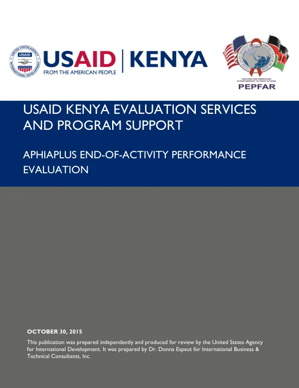 USAID Kenya evaluation services and program support : APHIAPLUS end-of-activity performance evaluation