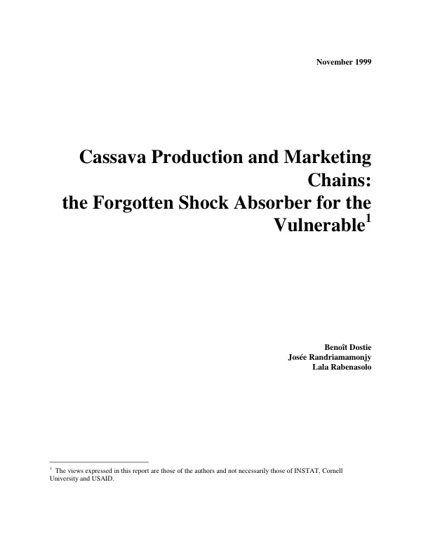 Cassava production and marketing chains : the forgotten shock absorber for the vulnerable