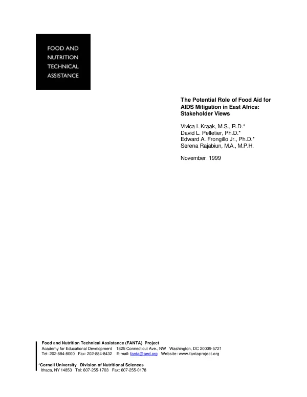 Potential role of food aid for AIDS mitigation in East Africa : stakeholder views