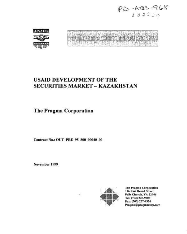 Completion report : USAID development of the securities market : Kazakhstan