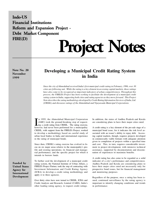 Developing a municipal credit rating system in India