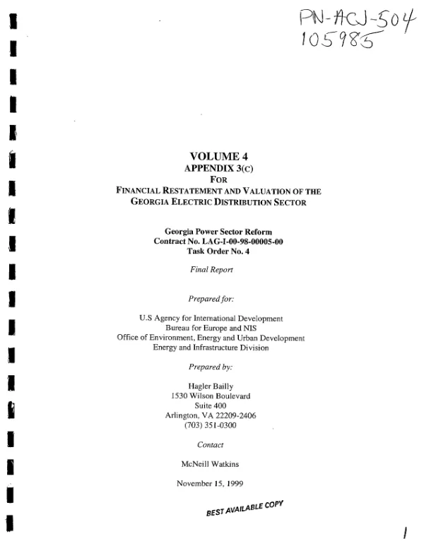 Financial restatement and valuation of the Georgia electric distribution sector : final report -- volume 4 : appendix 3(C) -- valuation of individual distribution companies