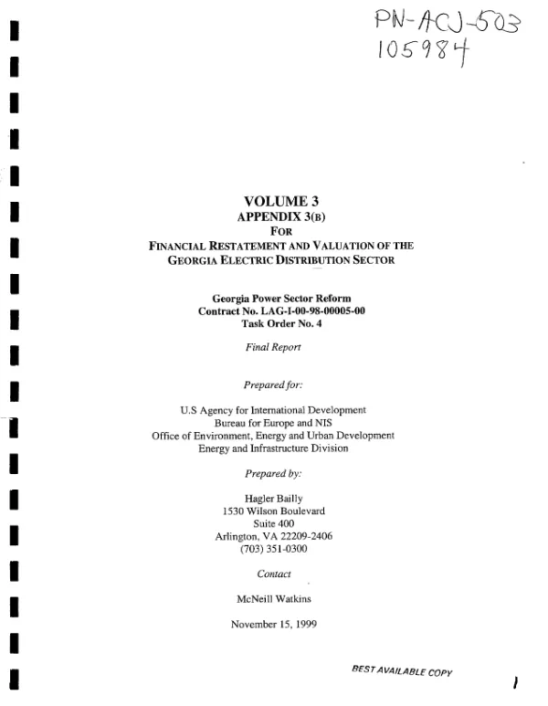 Financial restatement and valuation of the Georgia electric distribution sector : final report -- volume 3 : appendix 3(B) -- valuation of individual distribution companies