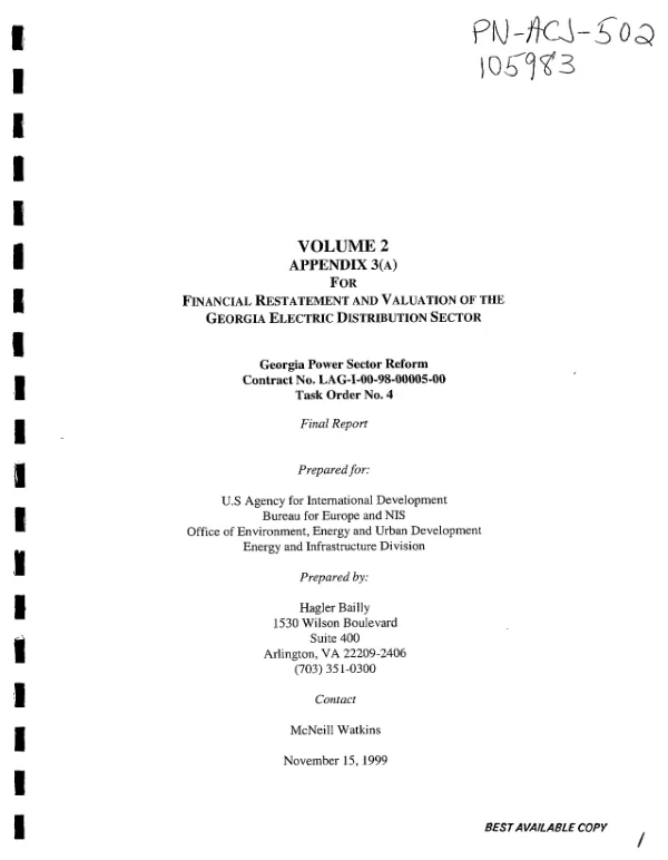 Financial restatement and valuation of the Georgia electric distribution sector : final report -- volume 2 : appendix 3(A) -- valuation of individual distribution companies