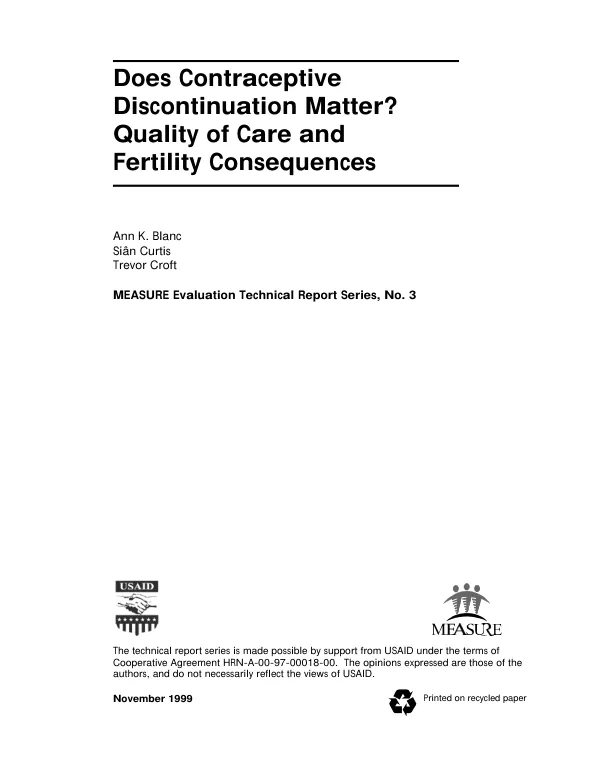 Does contraceptive discontinuation matter? : quality of care and fertility consequences