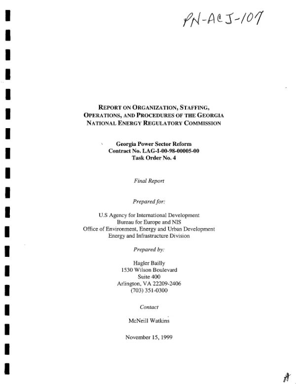 Report on organization, staffing, operations, and procedures of the Georgia National Energy Regulatory Commission : final report
