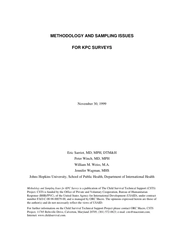 Methodology and sampling issues for KPC [knowledge, practice, & coverage] surveys