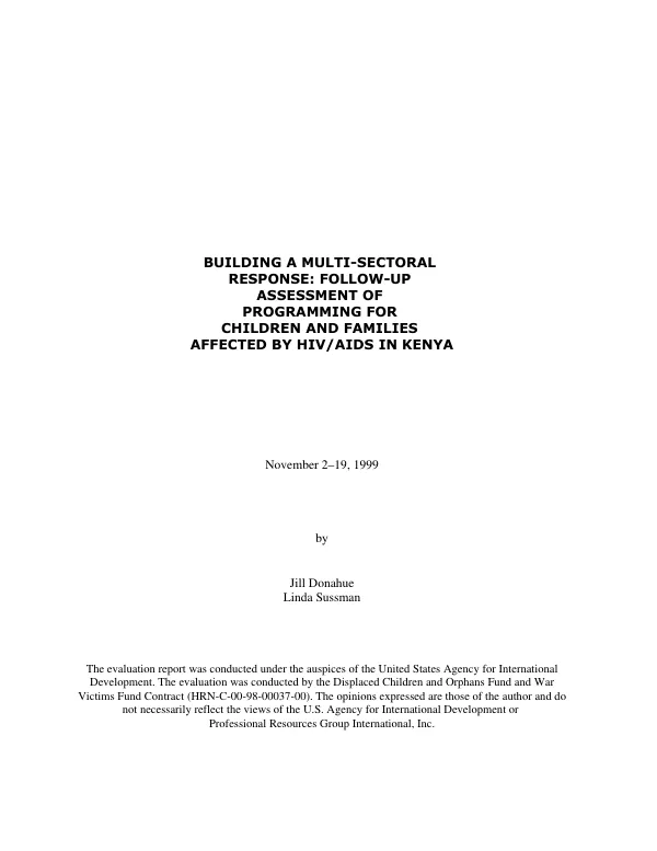 Building a multi-sectoral response : follow-up assessment of programming for children and families affected by HIV/AIDS in Kenya