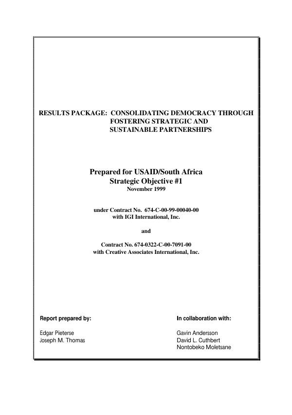 Results package : consolidating democracy through fostering strategic and sustainable partnerships