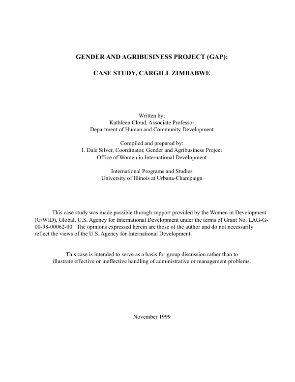 Gender and agribusiness project (GAP) : case study, Cargill, Zimbabwe