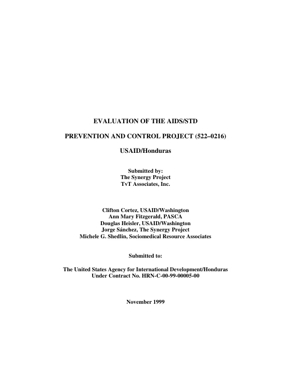 Evaluation of the AIDS/STD prevention and control project (522-0216)
