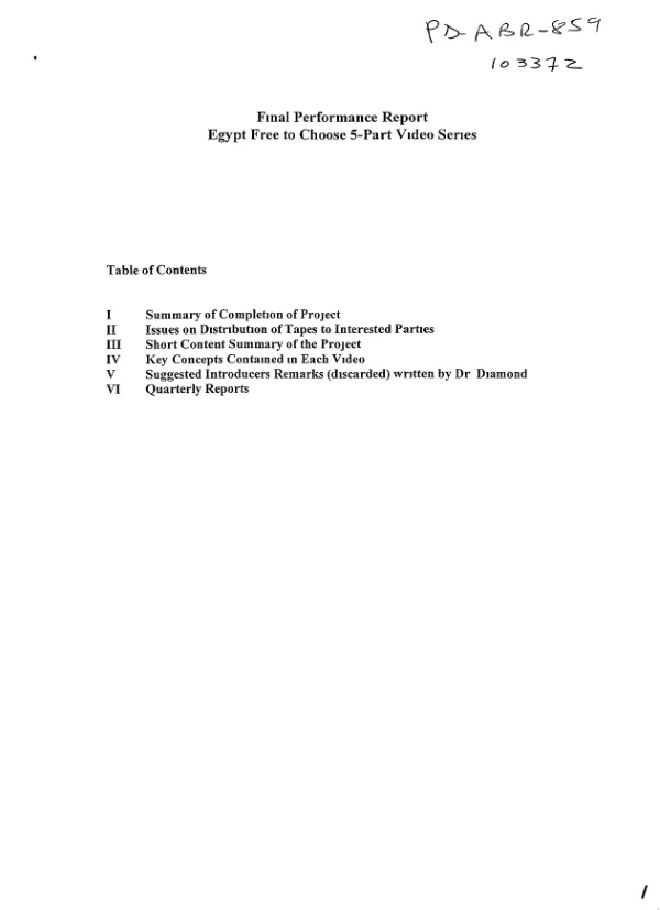 Final performance report : Egypt free to choose 5-part video series