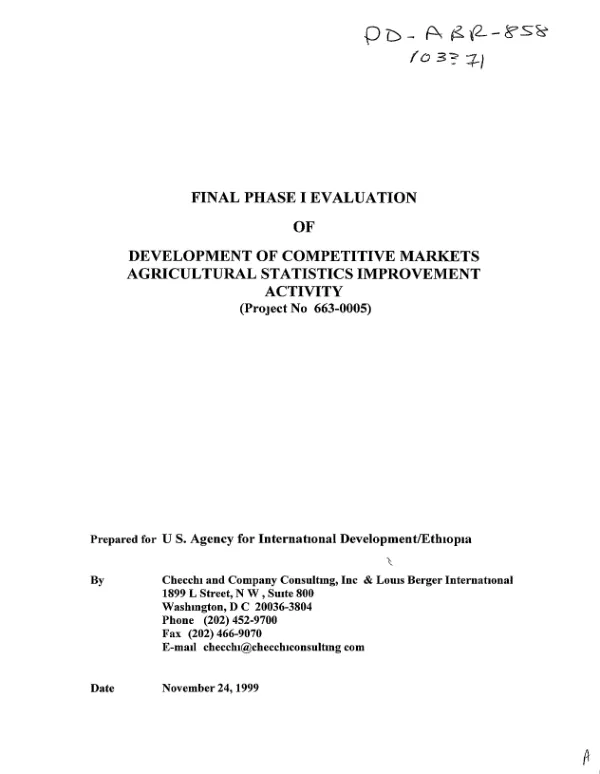 Final phase I evaluation of development of competitive markets agricultural statistics improvement activity (project no. 663-0005)