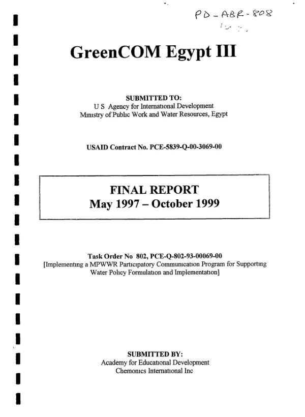 GreenCom Egypt III : final report -- May 1997-October 1999
