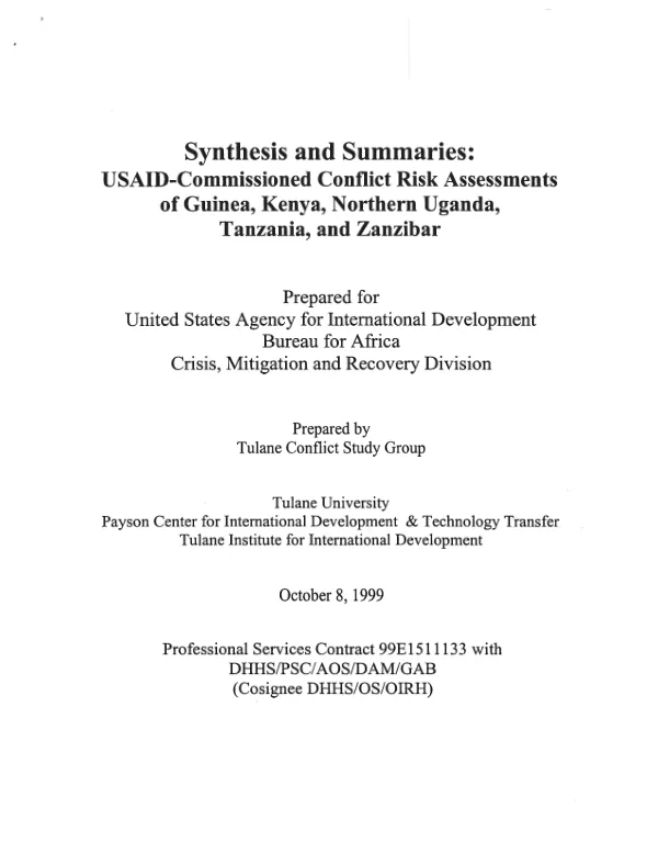 Synthesis and summaries : USAID-commissioned conflict risk assessments of Guinea, Kenya, northern Uganda, Tanzania, and Zanzibar