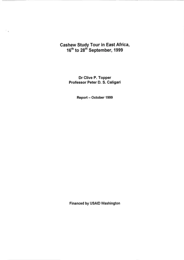 Cashew study tour in East Africa, 16th to 28th September, 1999 : report