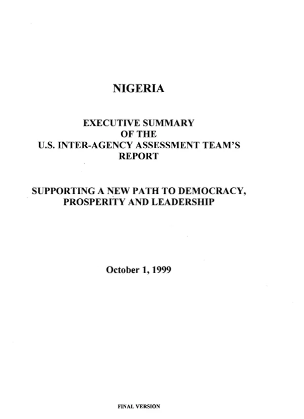 Nigeria : executive summary of the U.S. inter-agency assessment team"s report