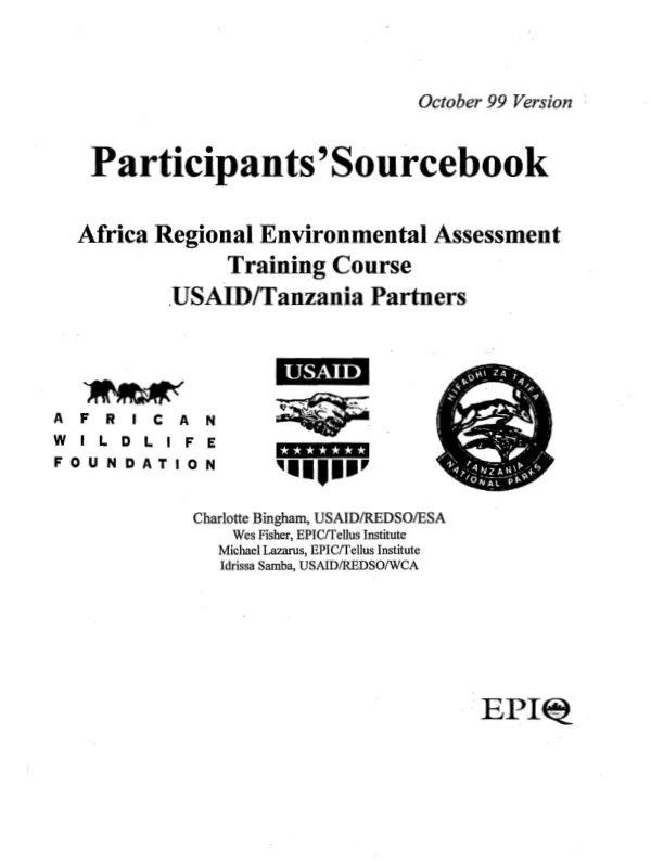 Participants" sourcebook : Africa regional environmental assessment training course, USAID/Tanzania partners