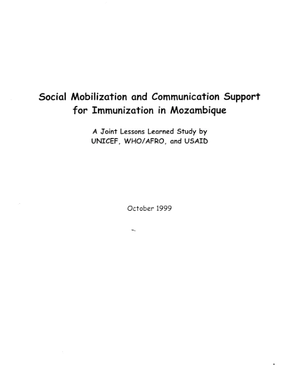 Social mobilization and communication support for immunization in Mozambique : a joint lessons learned study by UNICEF, WHO/AFRO, and USAID