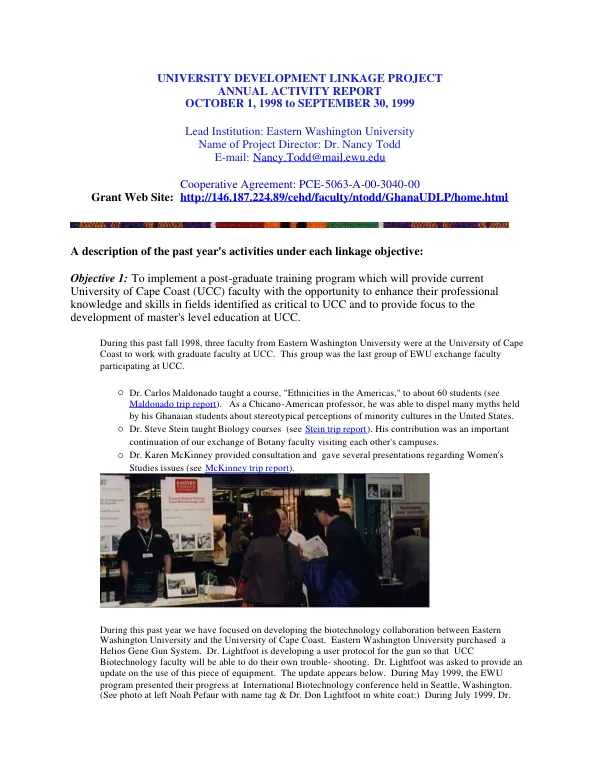 University development linkage project [UDLP] annual activity report, October 1, 1998 to September 30, 1999 : cooperative agreement no. PCE-5063-A-00-3040-00