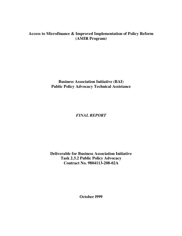 Business association initiative (BAI) : public policy advocacy technical assistance -- final report