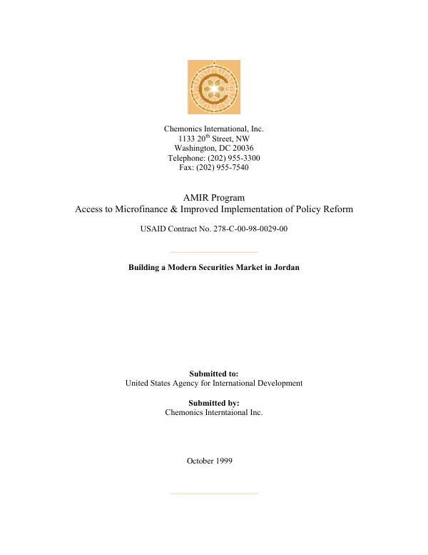 Building a modern securities market in Jordan : ideas for today and tomorrow