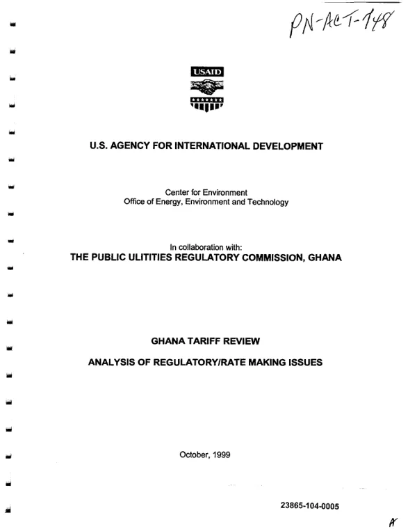 Ghana tariff review : analysis of regulatory/rate making issues